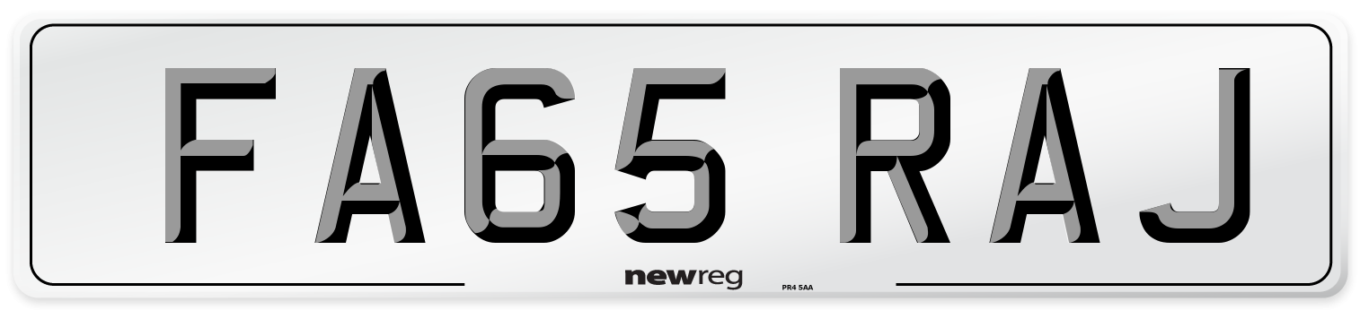 FA65 RAJ Number Plate from New Reg